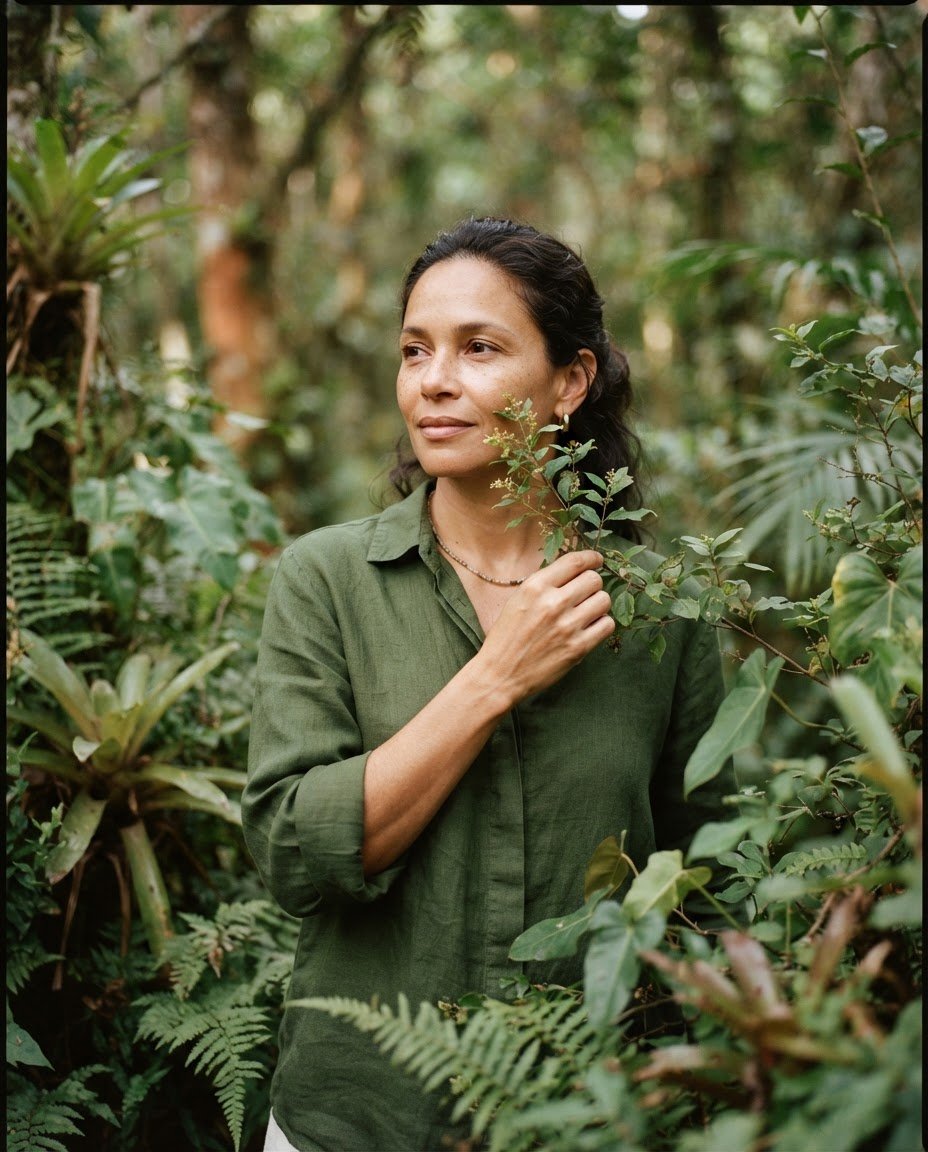 Mulher entre a vegetação nativa brasileira